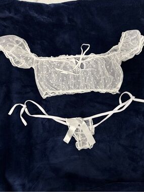 White Sheer Polka Dot Lace Bralette & Thong Set